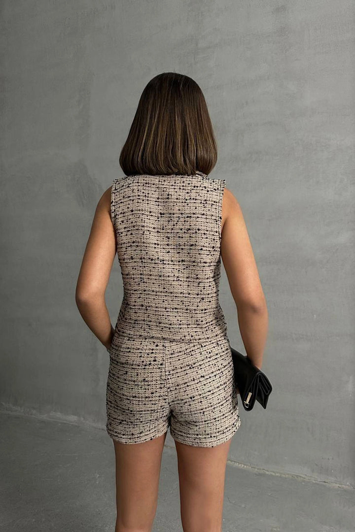 Beige Tweed Fabric Vest and Pocket Shorts Set BCHN-2525463 - Port Arthur