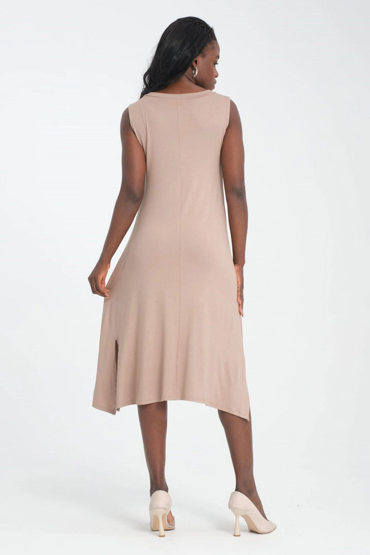 Beige V-Neck Sleeveless Dress and Long Cardigan Soft Textured Viscon Top and Bottom Set BCVS-253000 - Savona