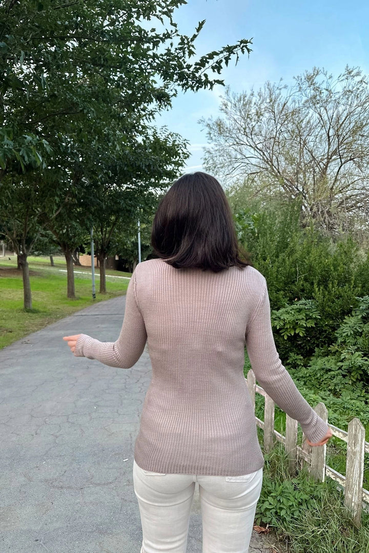 Beige V-Neck Sweater BCBSK-25700-K7528 - Rhondda