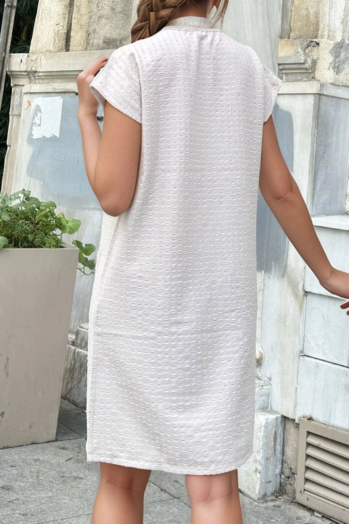 Beige Collar Slit Pocket Loose Fit Soft Textured Dress BCBSK-25700-3655 - Townsville