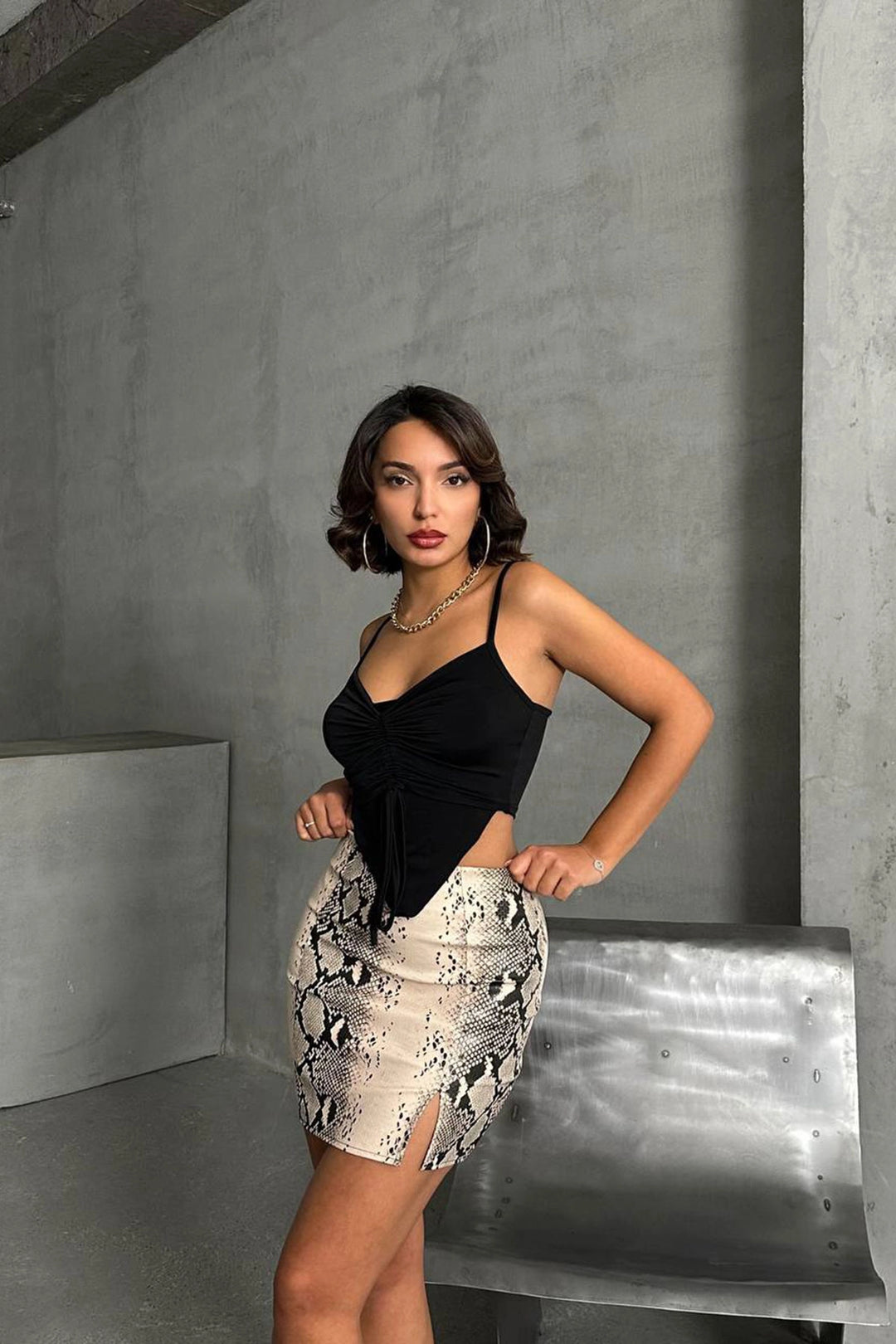 Beige Slit Patterned Skirt BCHN-2524475 - Göppingen