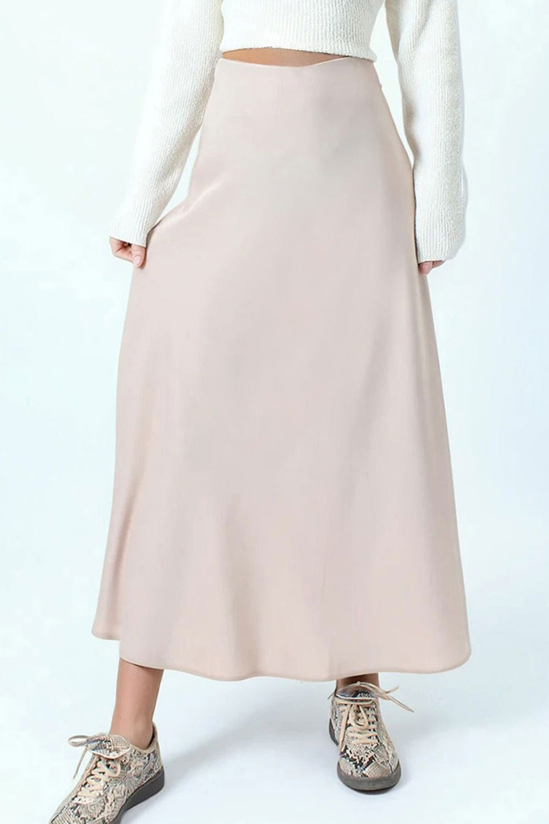 Beige High Waist Basic Satin Skirt BCHCA-251231 - Jackson