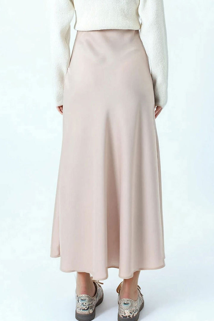 Beige High Waist Basic Satin Skirt BCHCA-251231 - Arden-Arcade