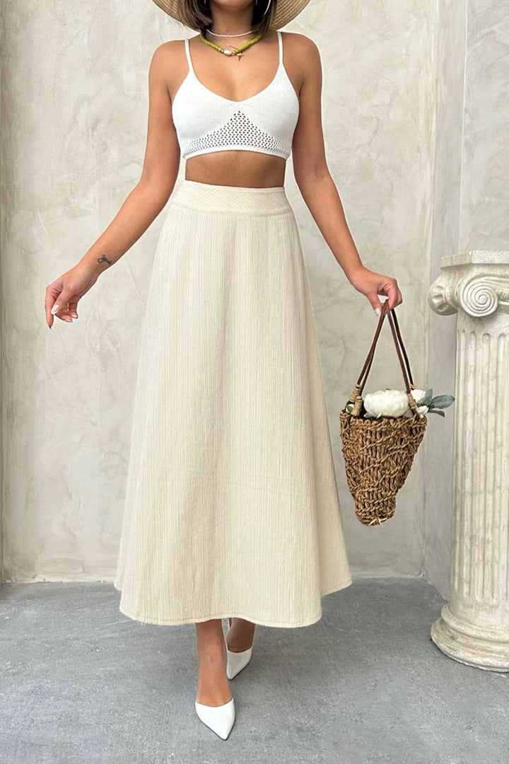 Beige High Waist Elastic Waist Midi Skirt BCHN-25255043 - Ponferrada