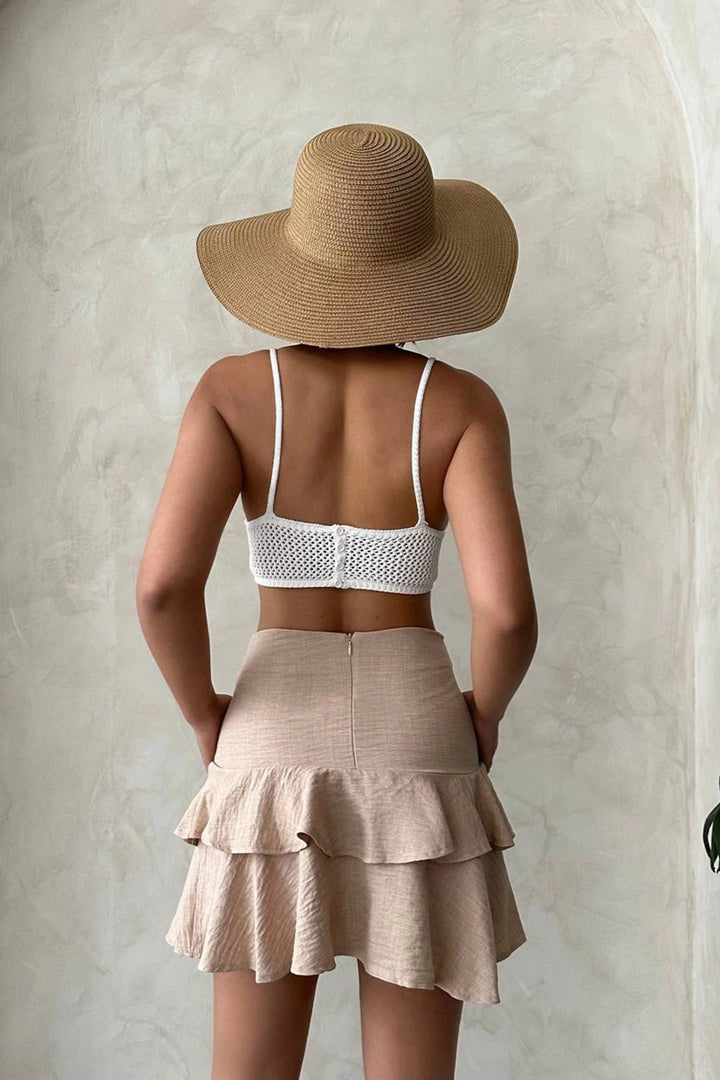 Beige High Waist Ruffle Woven Skirt BCHN-2525681 - Fairbanks