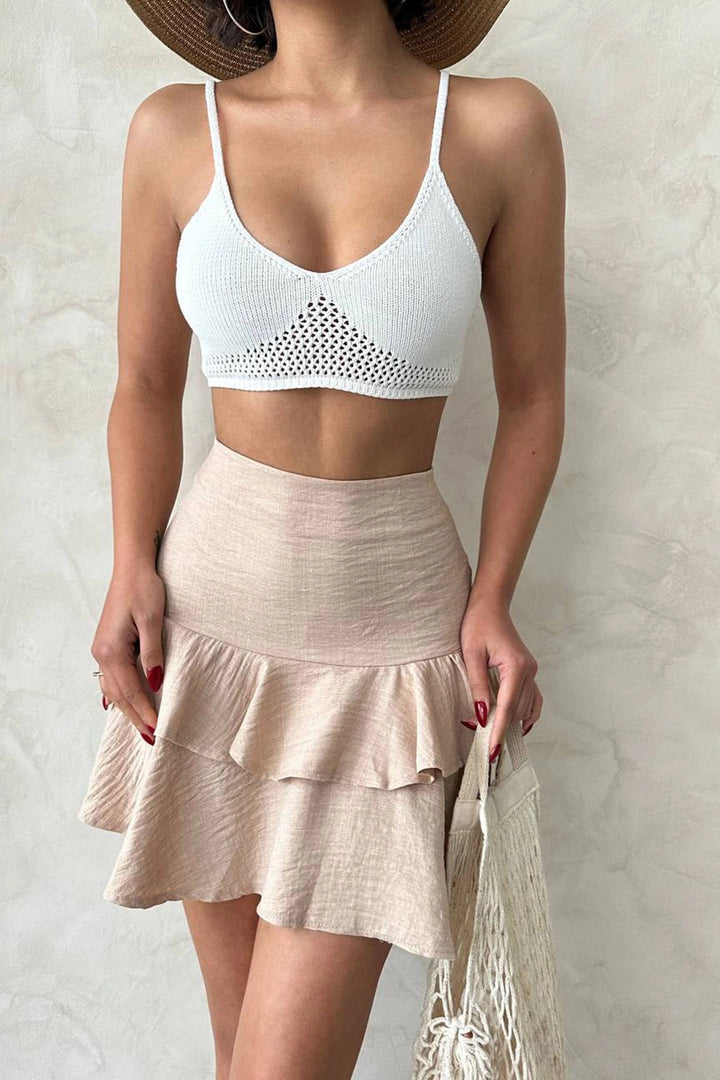 Beige High Waist Ruffle Woven Skirt BCHN-2525681 - Fairbanks