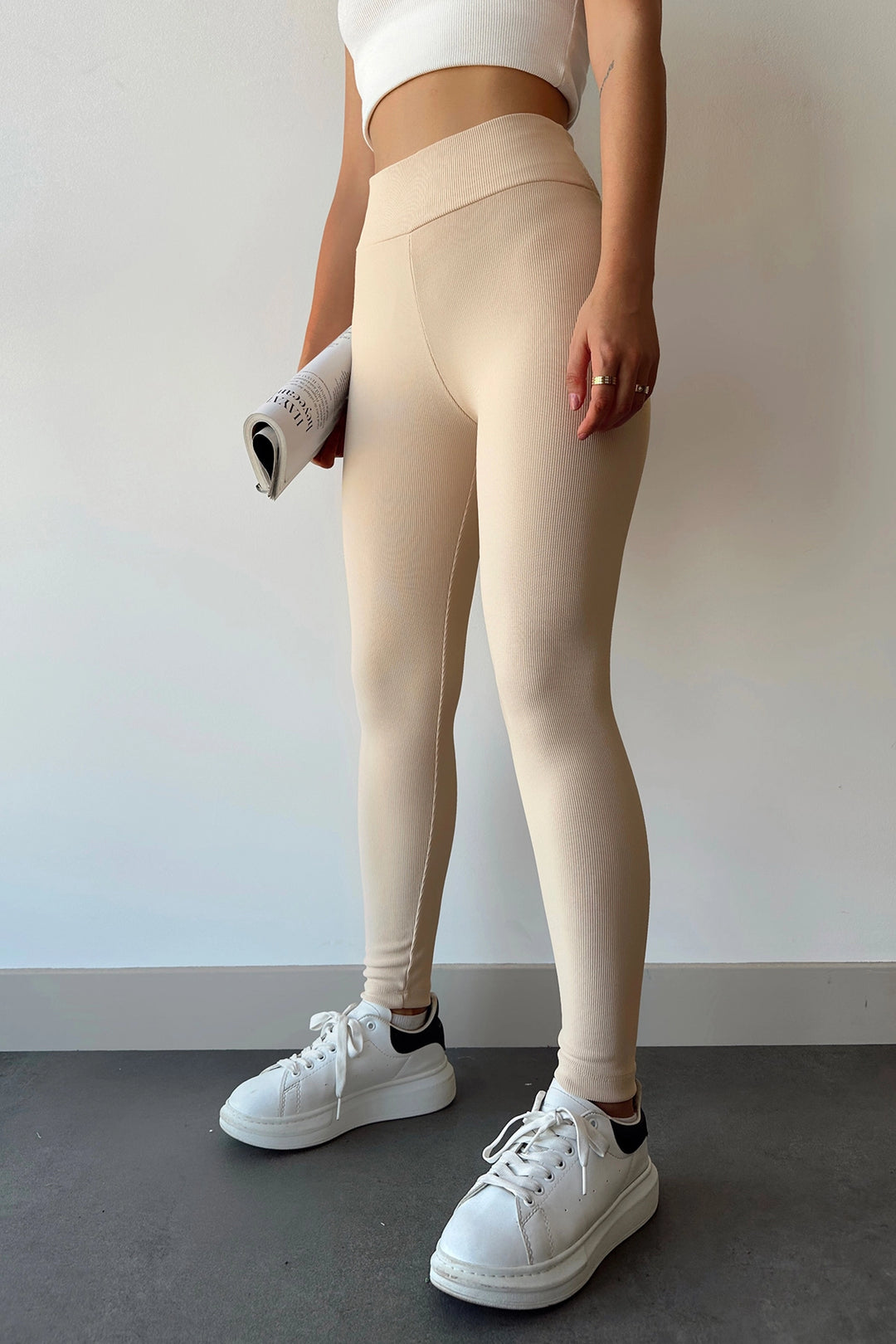 Beige High Waist Flared Leggings with Lycra Highway BCYL-231000 - Menifee