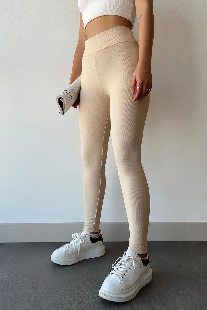 Beige High Waist Flared Leggings with Lycra Highway BCYL-231000 - Menifee