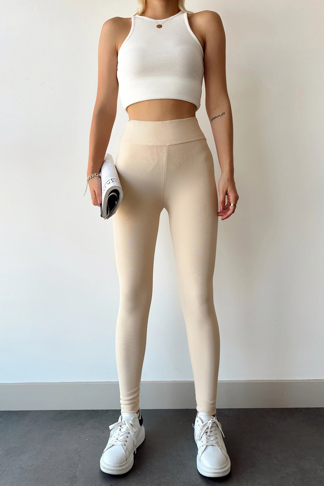 Beige High Waist Flared Leggings with Lycra Highway BCYL-231000 - Menifee