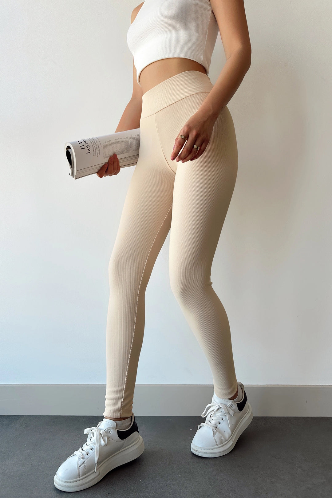 Beige High Waist Flared Leggings with Lycra Highway BCYL-231000 - Menifee