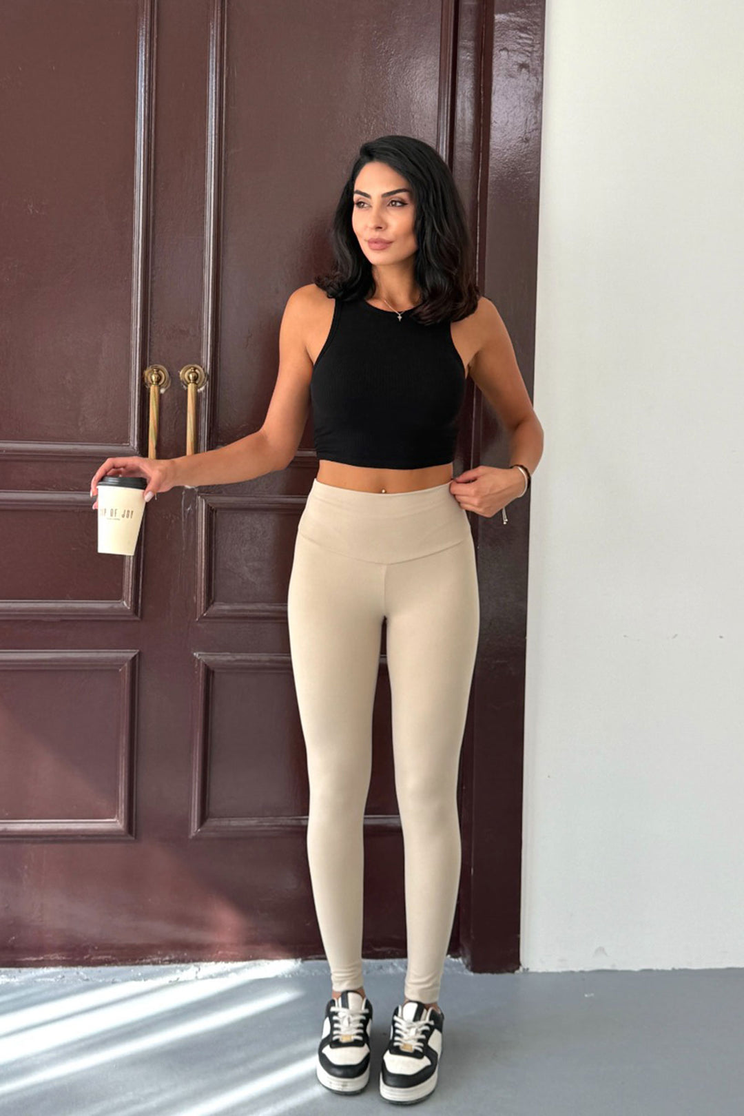 Beige High Waist Light Touch Soft Textured Leggings BCCM-253003 - New Orleans