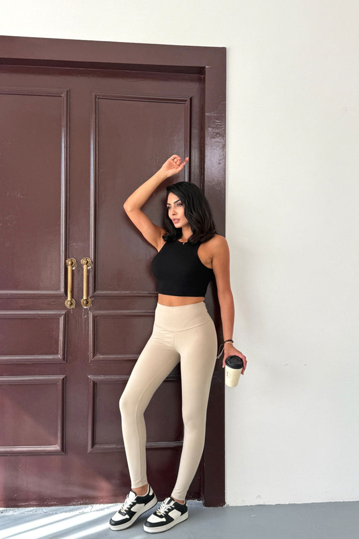 Beige High Waist Light Touch Soft Textured Leggings BCCM-253003 - New Orleans