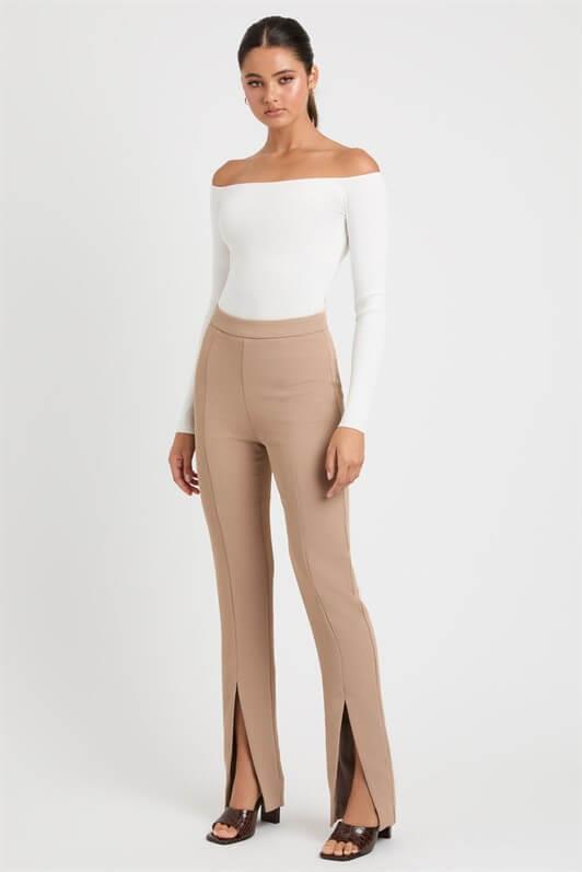 MDX Beige High Waist Slit Women's Pants MG1651 - Sahuarita