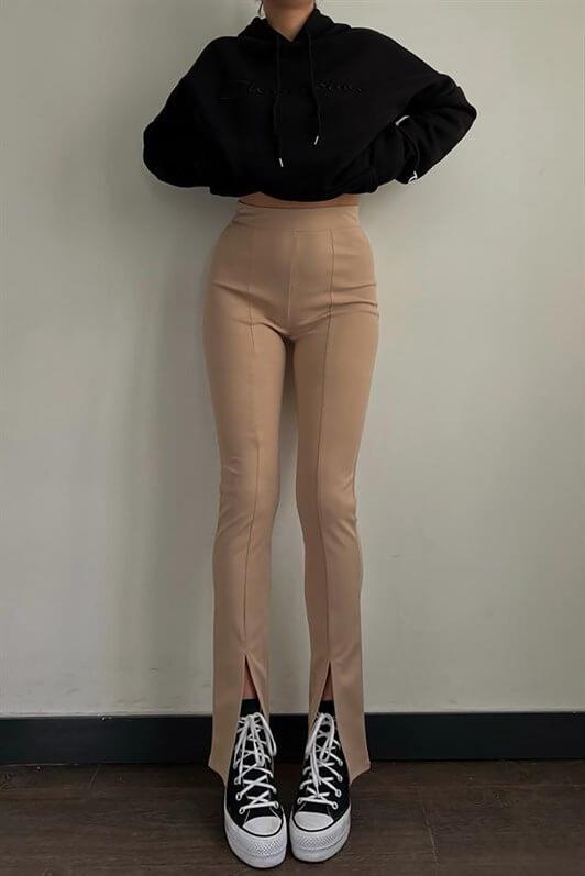 MDX Beige High Waist Slit Women's Pants MG1651 - Sahuarita