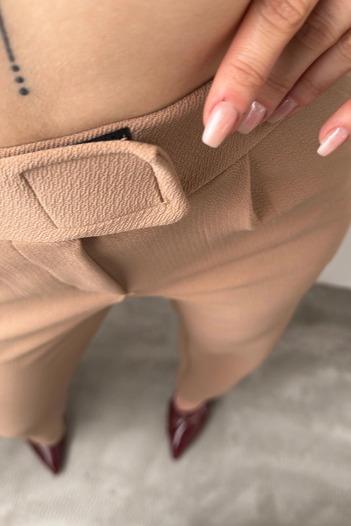 Beige High Waist Pleated Palazzo Pants BCDF-24CH1109 - Northampton