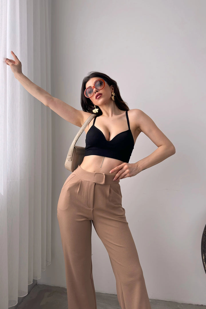 Beige High Waist Pleated Palazzo Pants BCDF-24CH1109 - Northampton