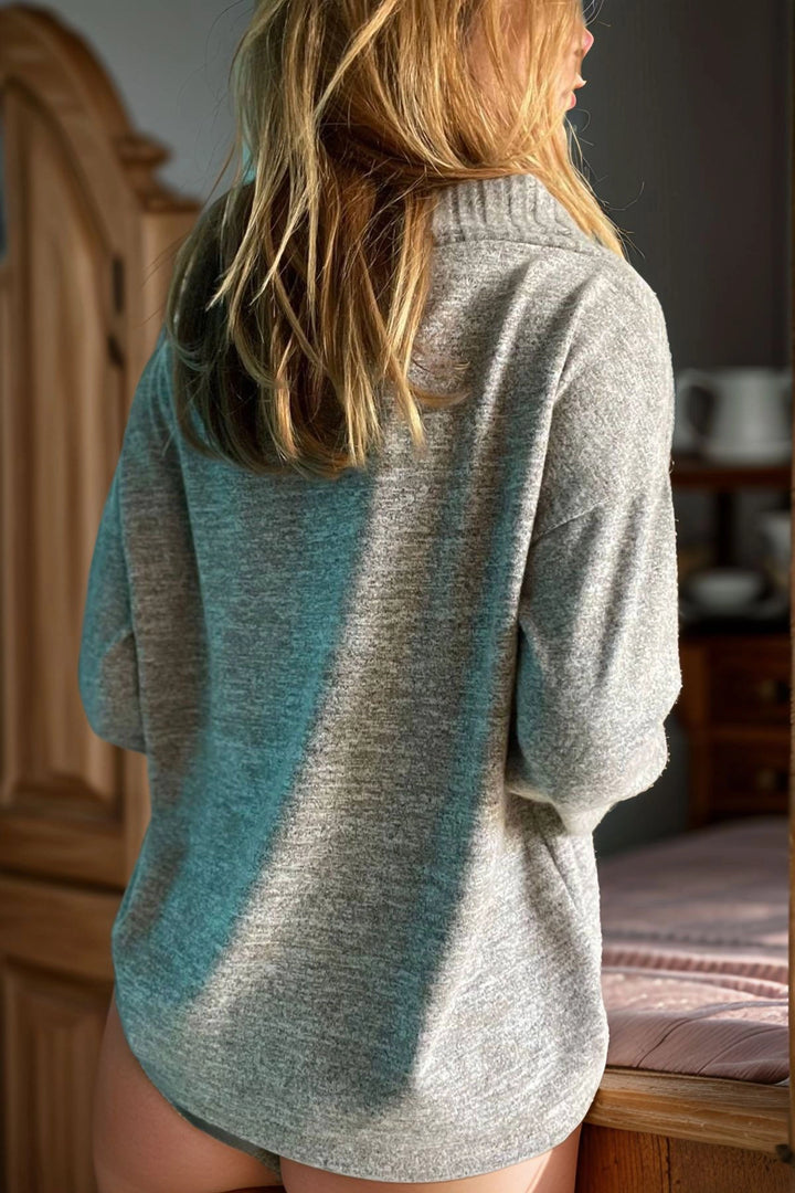 Beige Soft Textured Shawl Collar Loose Sweater BCBSK-25700-3326 - Reggio Emilia