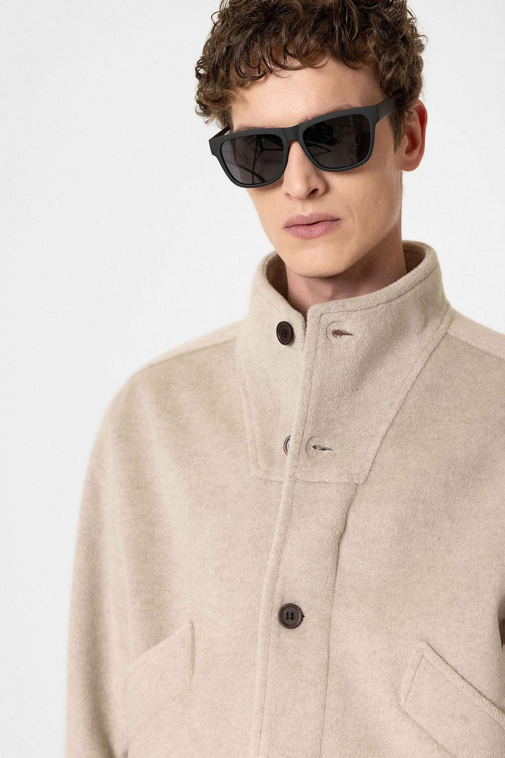 ANT Antioch Men's Wool Blend Straight-Cut Coat with Stand-Up Collar - Coyotepec