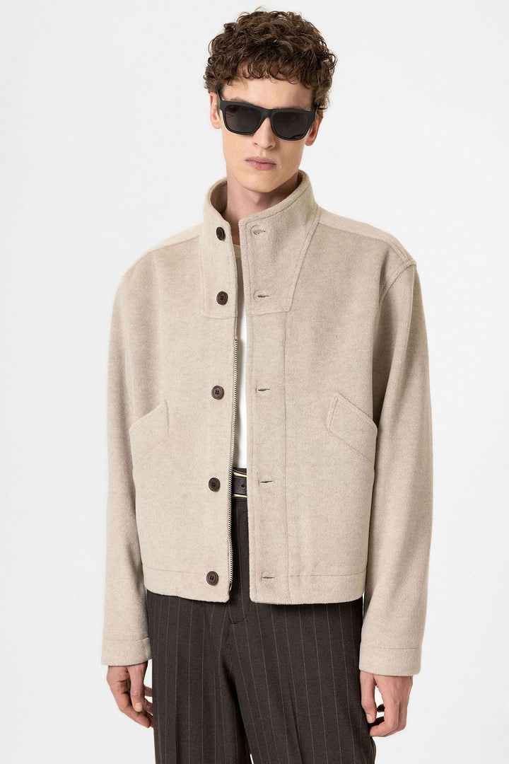 ANT Antioch Men's Wool Blend Straight-Cut Coat with Stand-Up Collar - Coyotepec