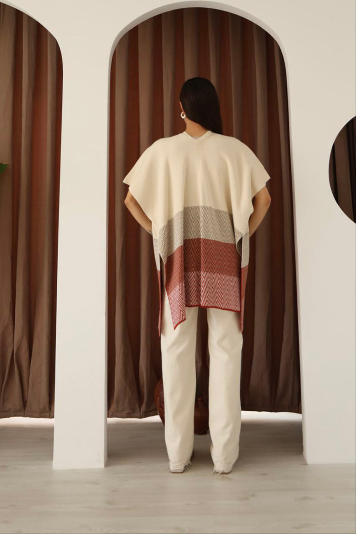 Beige Zigzag Pattern Color Block Wide Cut Cardigan BCES-253006 - Alchevsk