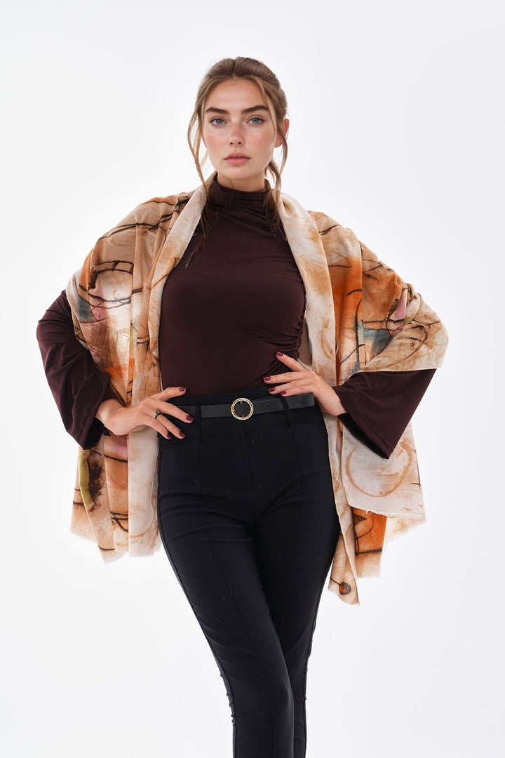 Bej2 Patterned Colorful Scarf BCNSV-25WT1022 - Siracusa