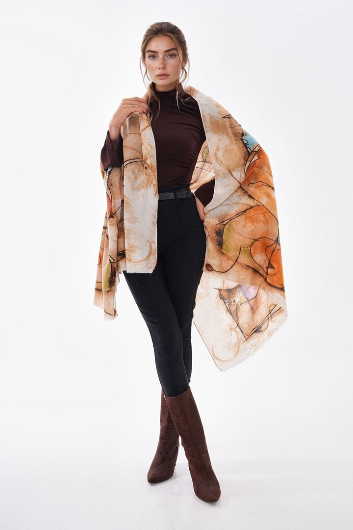 Bej2 Patterned Colorful Scarf BCNSV-25WT1022 - Siracusa