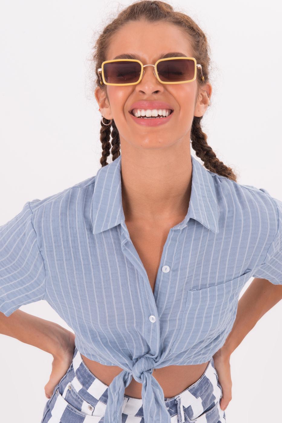 BSL Women Tie Waist Crop Shirt - New York