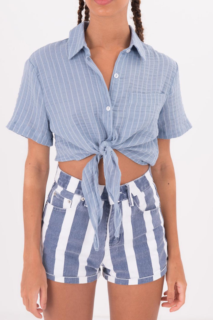 BSL Women Tie Waist Crop Shirt - New York