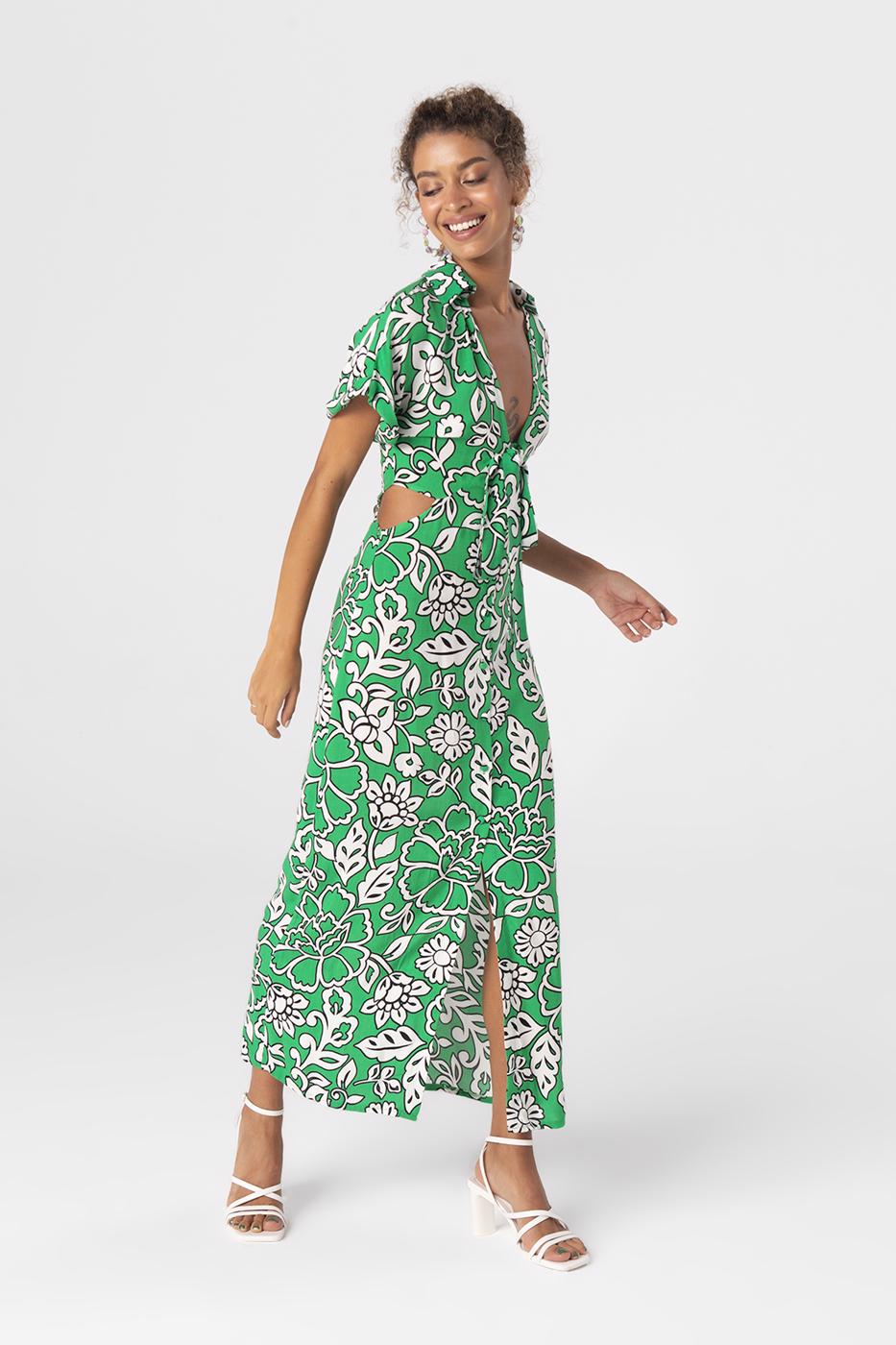 BSL Women Cut-out waist shirt collar midi dress - Southampton