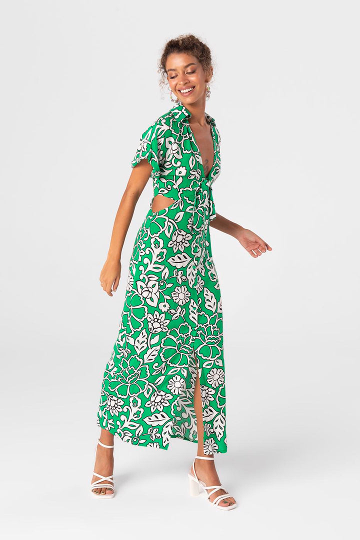 BSL Women Cut-out waist shirt collar midi dress - Southampton