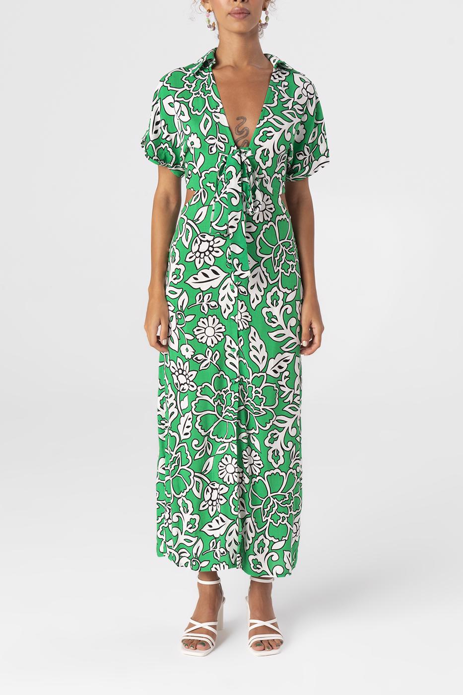 BSL Women Cut-out waist shirt collar midi dress - Southampton