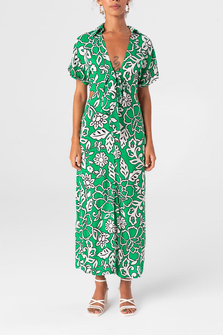 BSL Women Cut-out waist shirt collar midi dress - Southampton