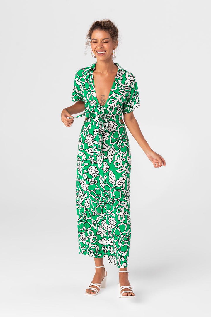 BSL Women Cut-out waist shirt collar midi dress - Southampton