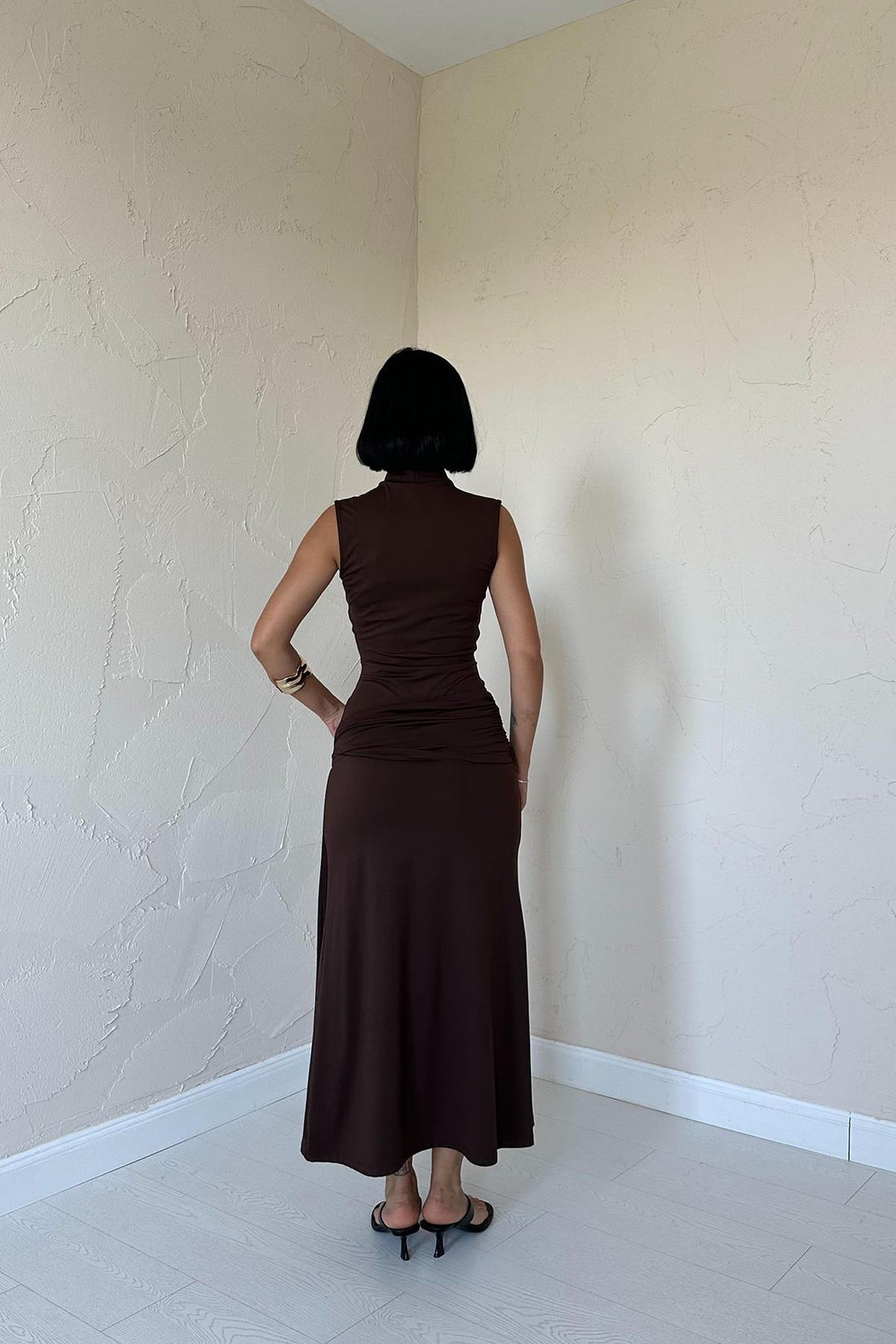 ELS Ruched Fisherman Collar Dress - Brown - Stillwater
