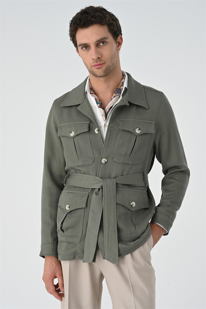 ANT Waist Belted Men's Seasonal Linen Coat - Gennevilliers