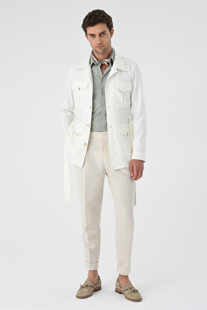 ANT Waist Belted Men's Seasonal Linen Coat - Riccione Marina