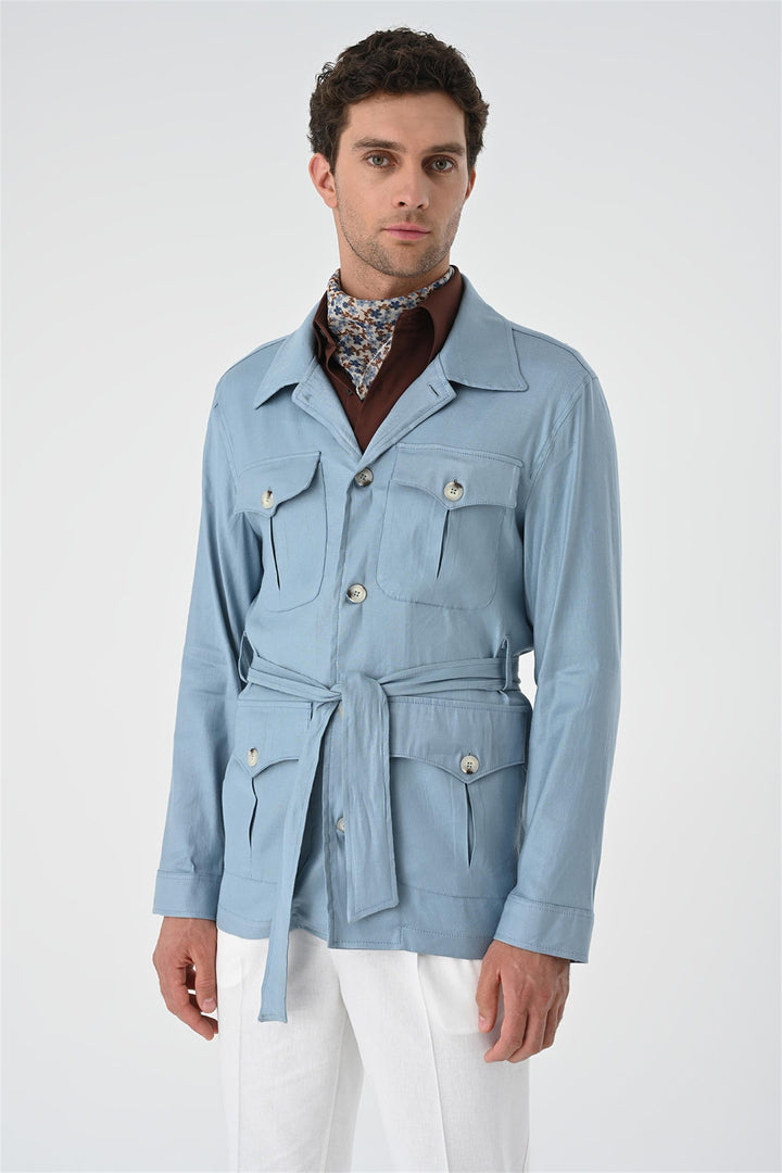 ANT Waist Belted Men's Seasonal Linen Coat - Agua Prieta