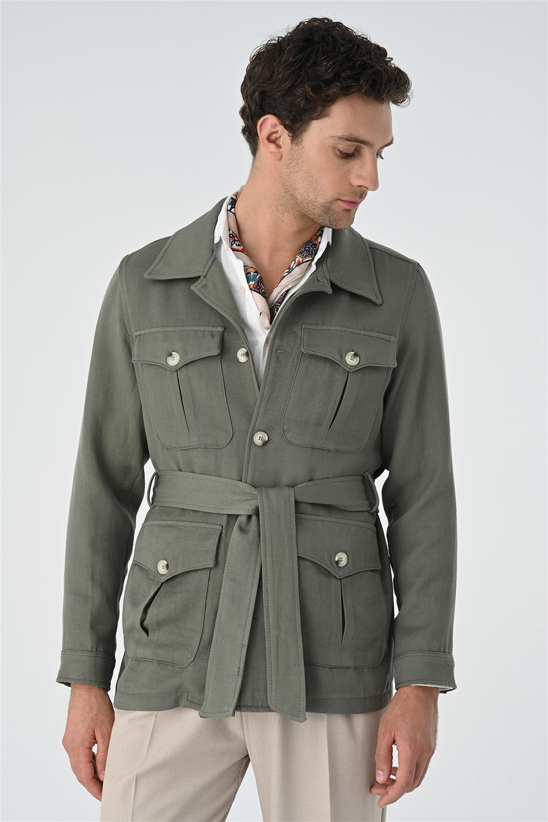 ANT Waist Belted Men's Seasonal Linen Coat - Gennevilliers