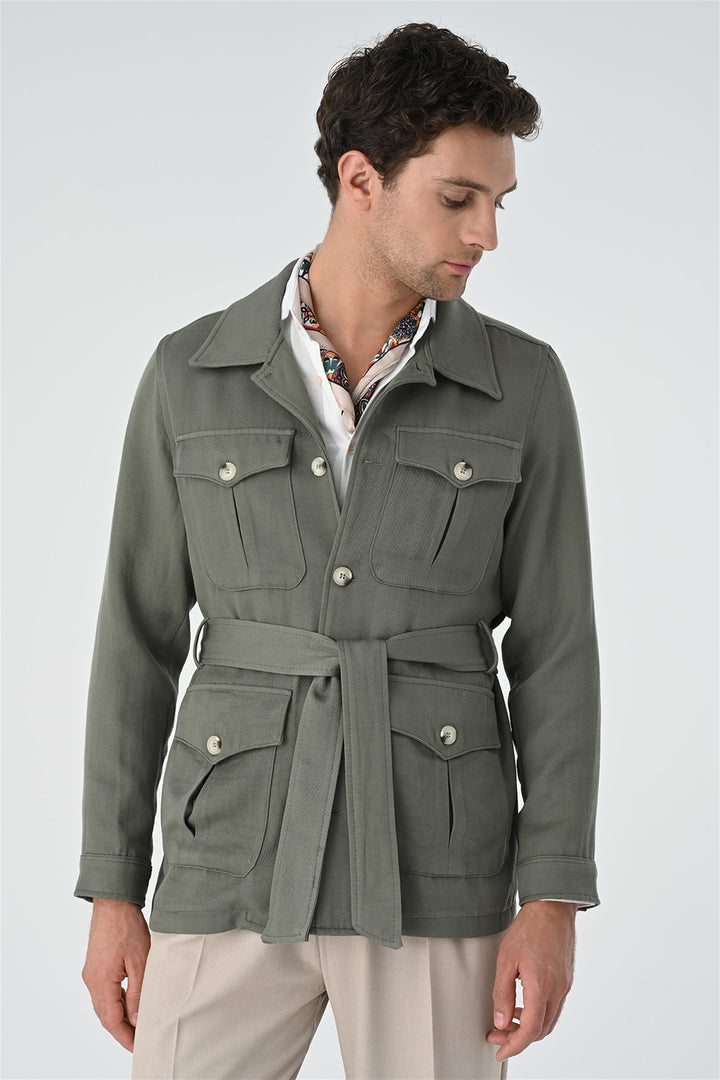 ANT Waist Belted Men's Seasonal Linen Coat - Gennevilliers
