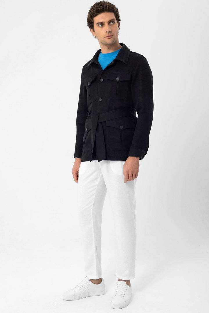 ANT Waist Belted Men's Seasonal Linen Coat - Geldern