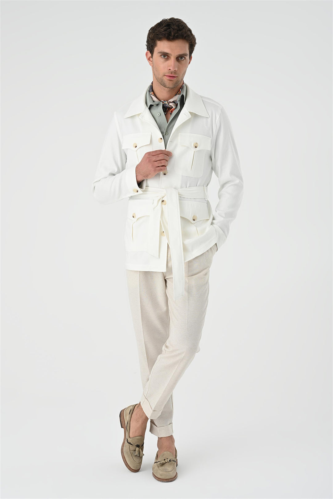 ANT Waist Belted Men's Seasonal Linen Coat - Riccione Marina