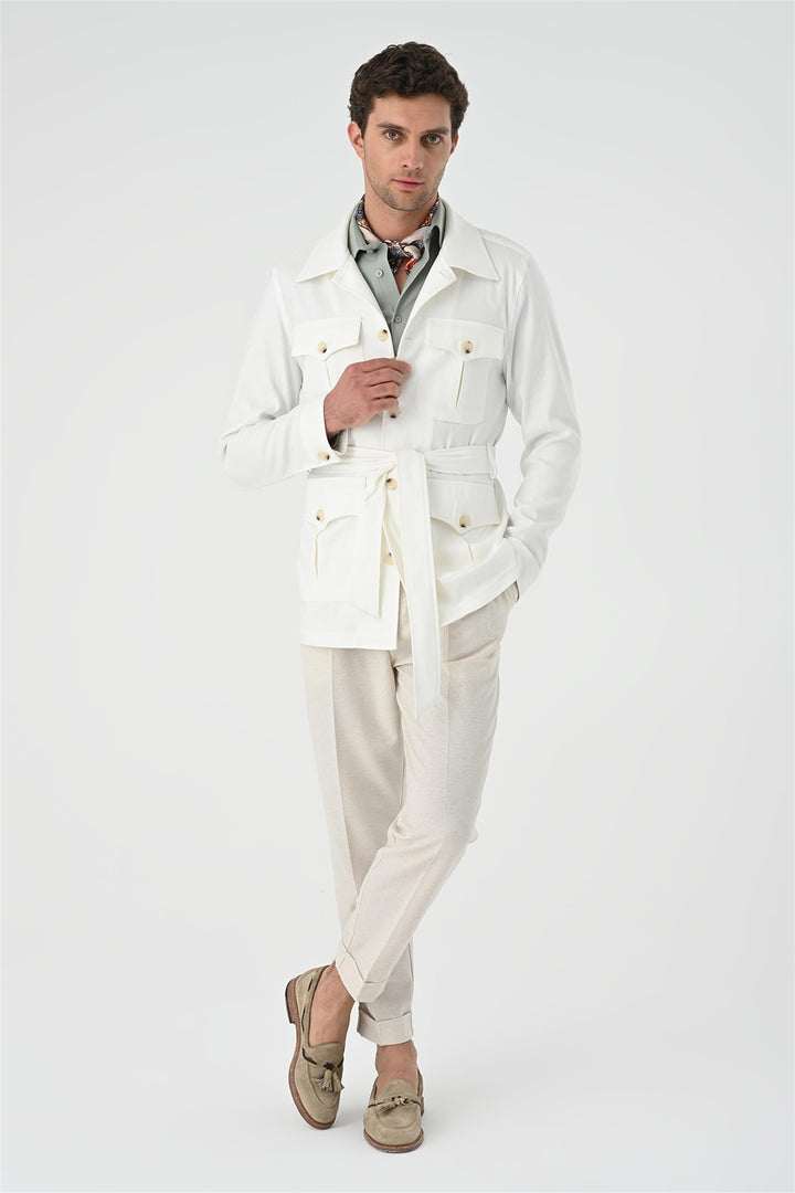 ANT Waist Belted Men's Seasonal Linen Coat - Riccione Marina