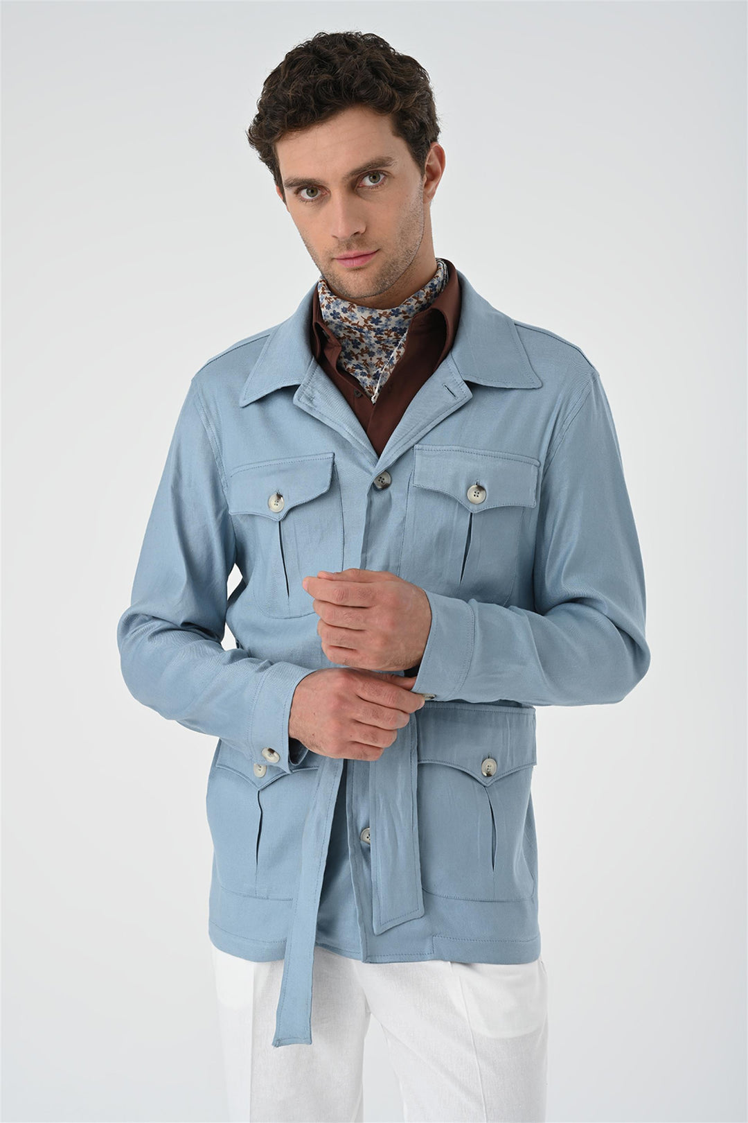 ANT Waist Belted Men's Seasonal Linen Coat - Agua Prieta