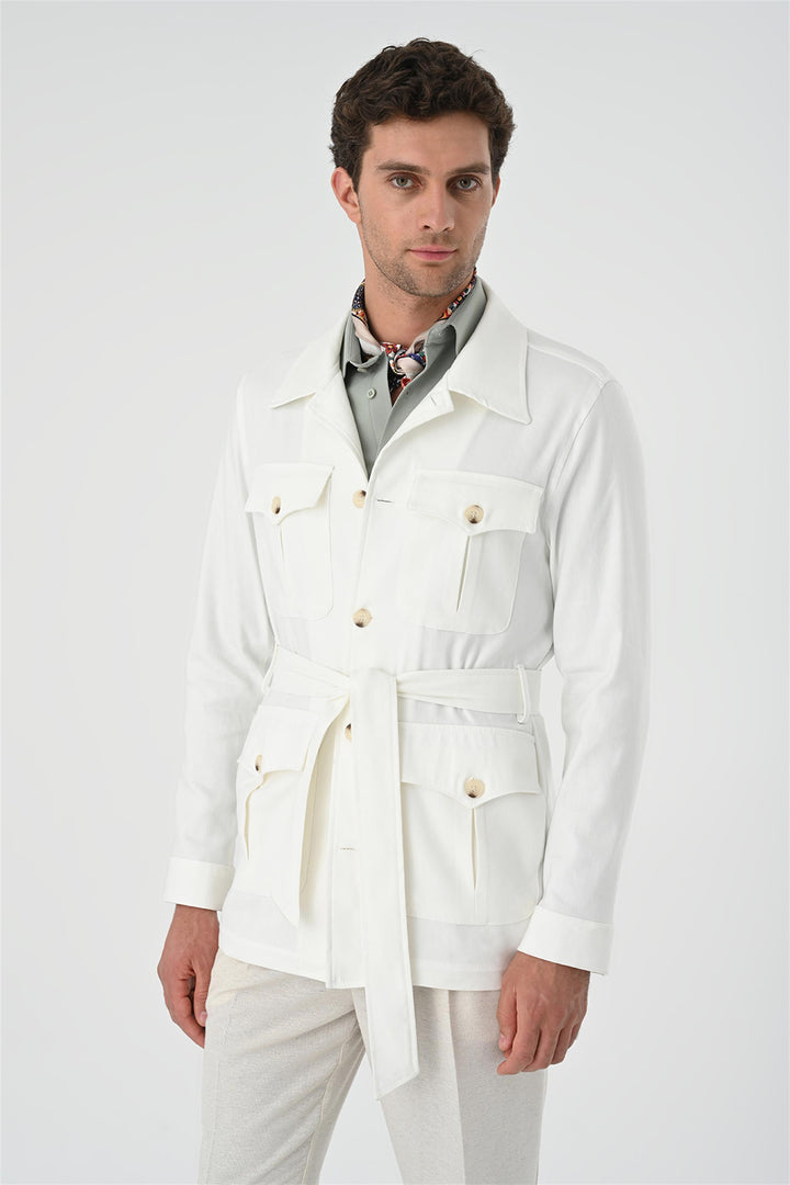 ANT Waist Belted Men's Seasonal Linen Coat - Riccione Marina