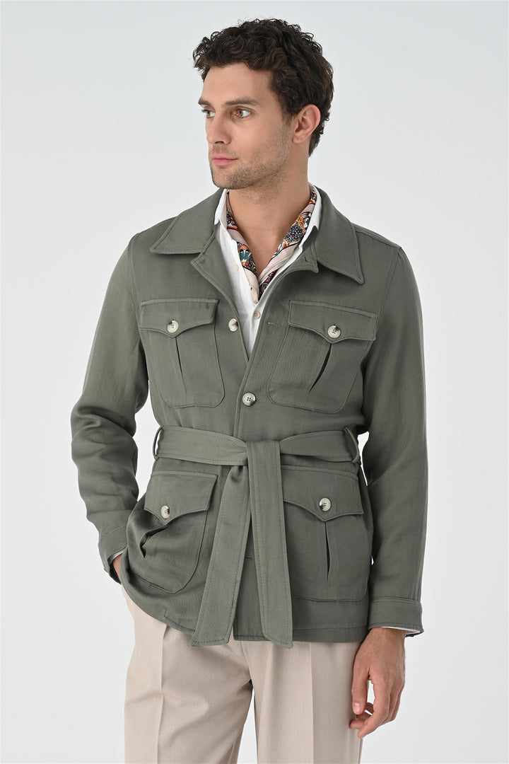 ANT Waist Belted Men's Seasonal Linen Coat - Gennevilliers