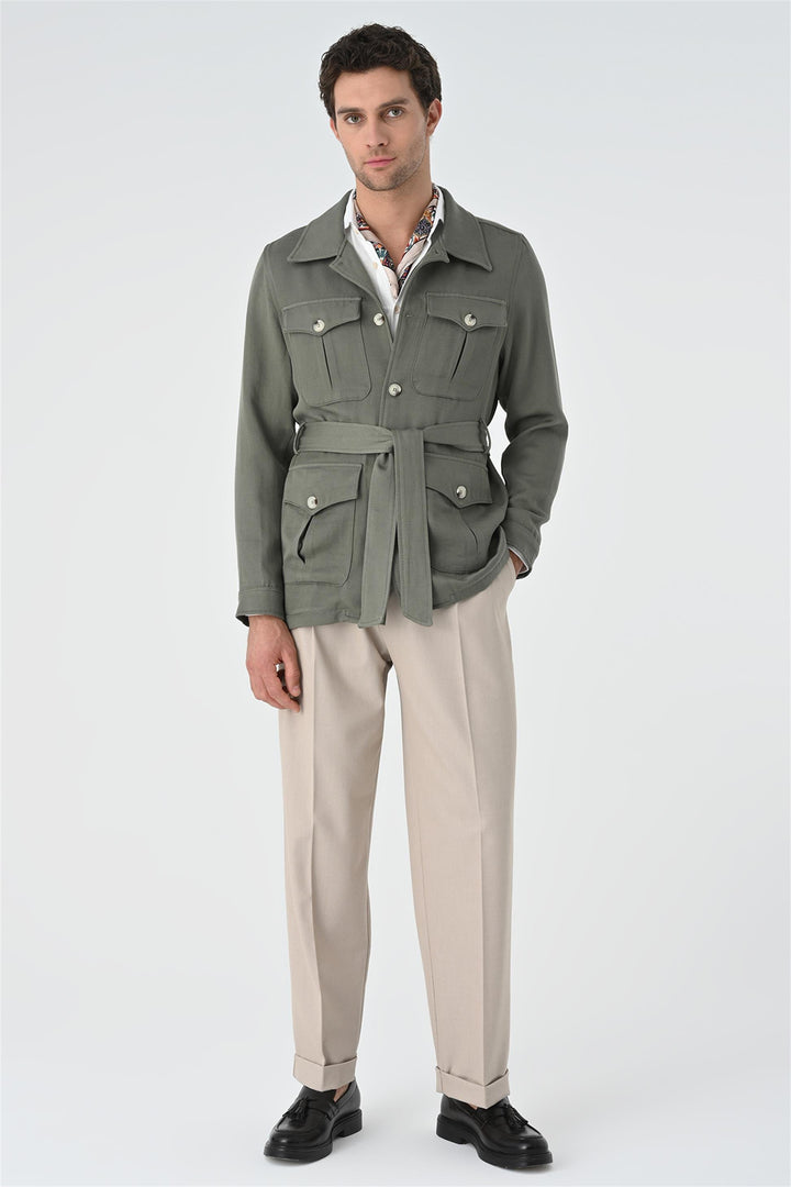 ANT Waist Belted Men's Seasonal Linen Coat - Gennevilliers
