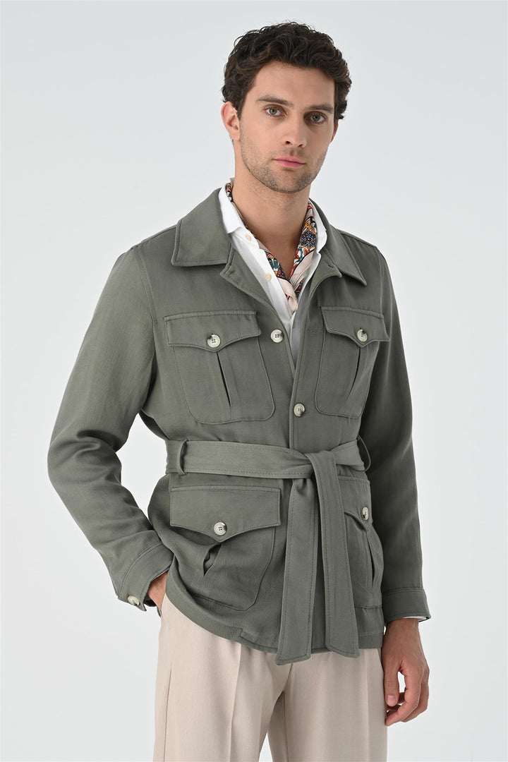 ANT Waist Belted Men's Seasonal Linen Coat - Gennevilliers