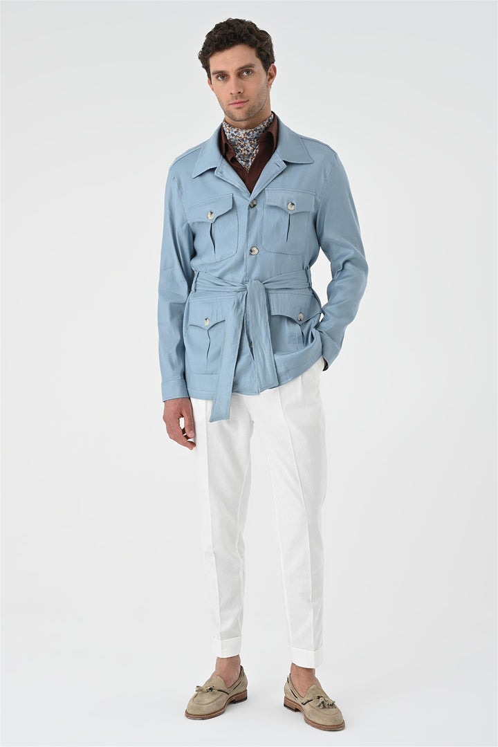 ANT Waist Belted Men's Seasonal Linen Coat - Agua Prieta
