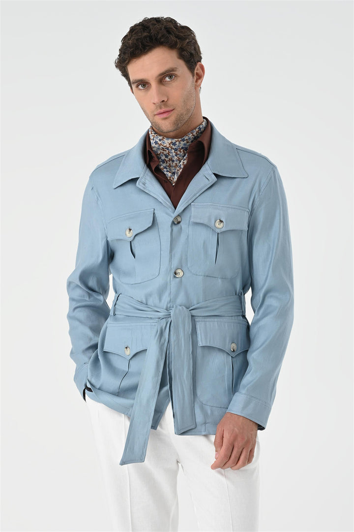 ANT Waist Belted Men's Seasonal Linen Coat - Agua Prieta