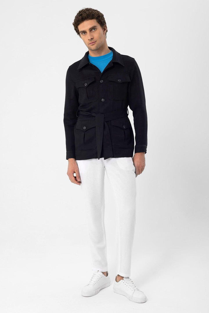 ANT Waist Belted Men's Seasonal Linen Coat - Geldern